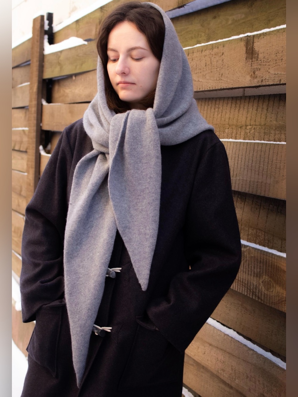 Wool and Angora Triangle Scarf, Pale Gray